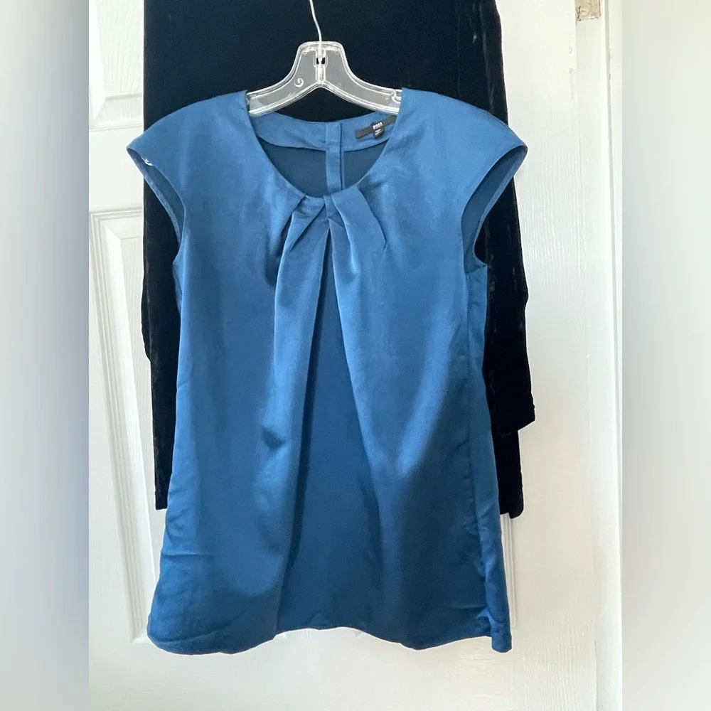 Boss Jewel Toned Sapphire Blue Satin Blouse - Picture 2 of 16